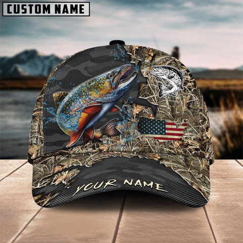 Maxcorners Trout Fishing American Flag Map Camo Pattern Personalized Cap