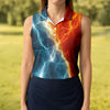 Maxcorners Lightning Fire And Ice Split Golf Polo Shirt, Golf Shirts For Women, Women's Golf Apparel LM1507