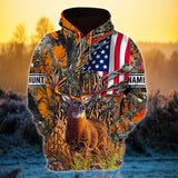 Maxcorners Custom Name Premium US Flag Ragged Camo Deer Hunting 3D All Over Printed Clothes