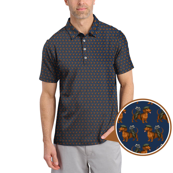 Maxcorners Dachshund Golf Shirt For Men, Pattern Golf Polos, Funny Golf Shirt For Golfers