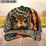 Maxcorners USA Flag Deer Hunting Camouflage Pattern Multicolor Personalized Name 3D Cap