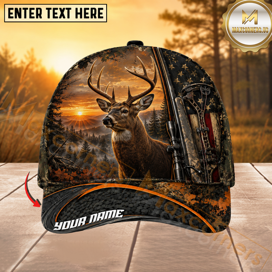 Maxcorners Deer Hunting Sunset Rifle Personalized 3D Cap