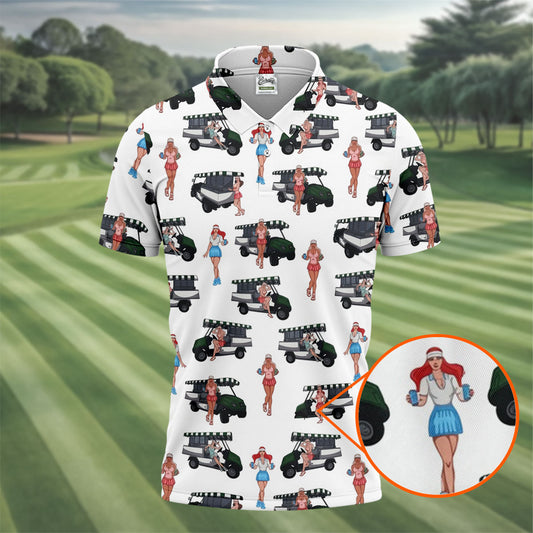 Maxcorners Golf Cart Girls Pattern Golf Polo Shirt, Ladies Golf Shirt, Women's Golf Apparel LM1507