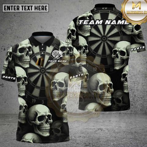 Maxcorners Skull Darts Shirt Dark Spooky Skulls with Vintage Dartboard Multioptions Personalized Name, Team Name Unisex 3D Shirt