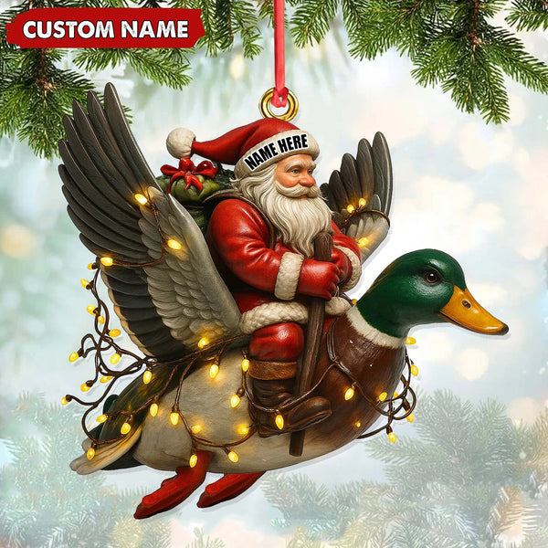 Maxcorners Personalized Santa Riding Duck Ornament, Custom Name Christmas Gift for Hunters LM0411