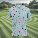 Maxcorners Funny Flamingos Golf Polo Shirt, Golfing Apparel, Mens Golf Gift, Funny Golf Polos