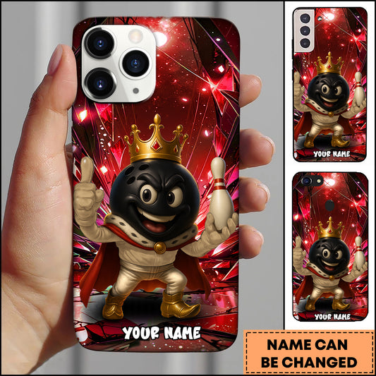 Maxcorners Bowling King Ball Crown Multicolor Personalized Name 3D Phone Case