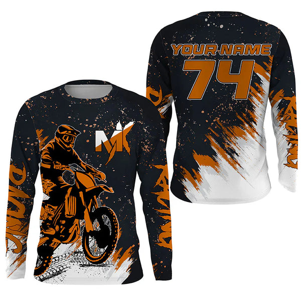 Custom Dirt Bike jersey youth men women UPF30+ orange MX racing shirt biker off-road motorcycle
