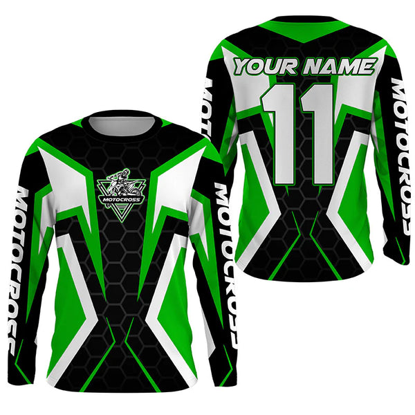 Custom Motocross green jersey MX off-road UPF30+ racing dirt bike shirt motorcycle