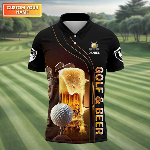 Maxcorners Golf And Beer Custom Men's Golf T-Shirt, Funny Golf Shirt, Gift For Golfers