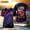 Maxcorners The Lone Below Shark And Skull Purple Fishing Shirt, SPF Shirt For Men, Men's Fishing Shirt
