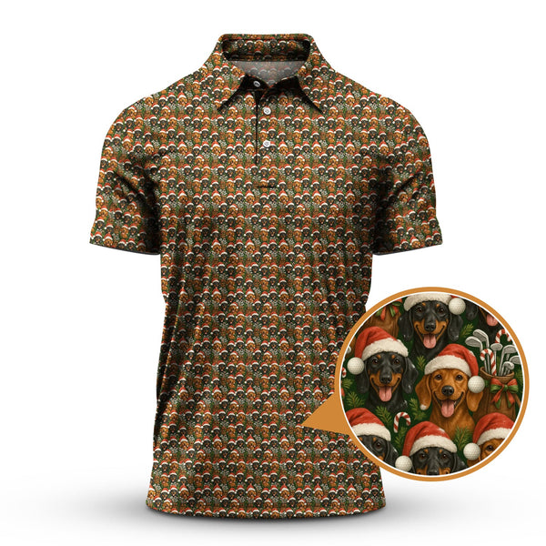 Maxcorners Dachshund Golf Shirt For Men, Christmas Pattern Golf Shirt, Funny Golf Shirt For Golfer