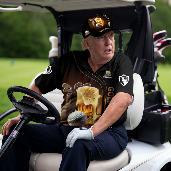 Maxcorners Golf And Beer Custom Men's Funny Graphic Golf Polo Shirt, Dad Golf Gift