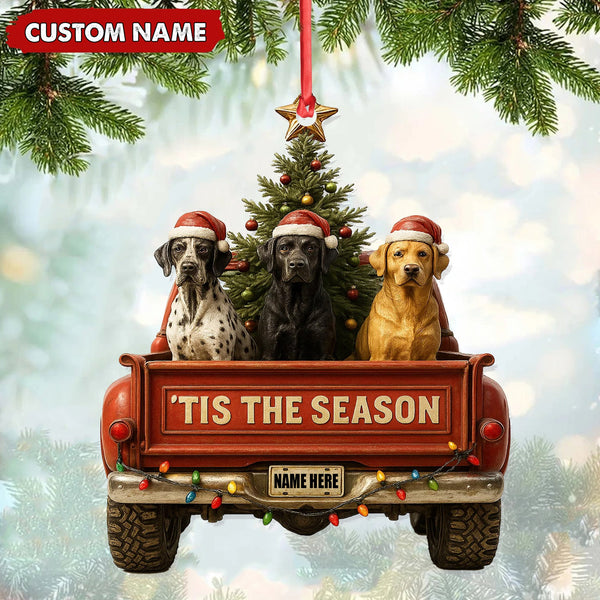 Maxcorners Personalized Hunting Dogs Truck Ornament, Custom Name Christmas Gift for Dog Lovers LM0411