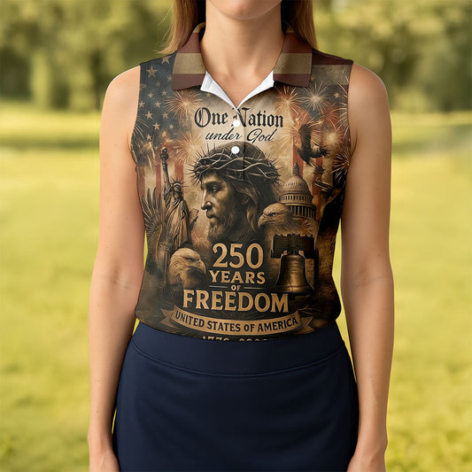 Maxcorners One Nation Under God America 250 Golf Polo Shirt, Women’s Golf Polo, Performance Golf Shirt LM1507