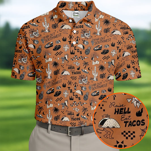 Maxcorners Southwest Desert Taco Skull Pattern Hawaiian Golf Shirt, Golf Tops For Women, Performance Golf Shirt LM1507