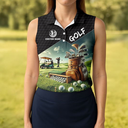 Maxcorners Custom Name Golf Course Club Bag Polo Shirt, Women’s Golf Polo, Golf Shirts For Women LM1507