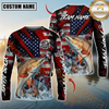 Maxcorners Fishing American Flag Grunge Red Scratch Custom Name & Team Name 3D Shirts