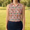 Maxcorners Peach Custom Photo Golf Icons Polo Shirt, Women's Golf Tops, Printed Golf Shirt LM1507