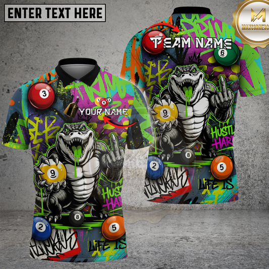 Maxcorners Alligator Billiards Shirt Aggressive Graffiti Street Style Multi Options Personalized Name, Team Name Unisex 3D Shirt (4 Colors)