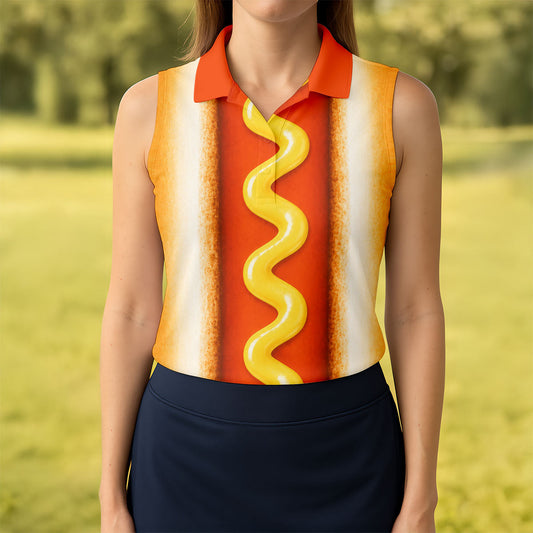 Maxcorners Hot Dog Suit Golf Shirt, Humorous Food Lover Pattern, Golf Shirt For Women LM1507