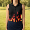 Maxcorners Black Red Yellow Flame Sleeve Golf Shirt, Hawaiian Golf Shirt, Golf Tops For Women LM1507