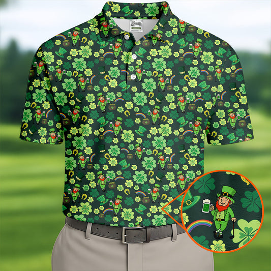 Maxcorners Shamrock St Patrick's Day Dark Green Golf Shirt, Polo Shirts For Men, Golf Shirts For Men, Golfing Apparel