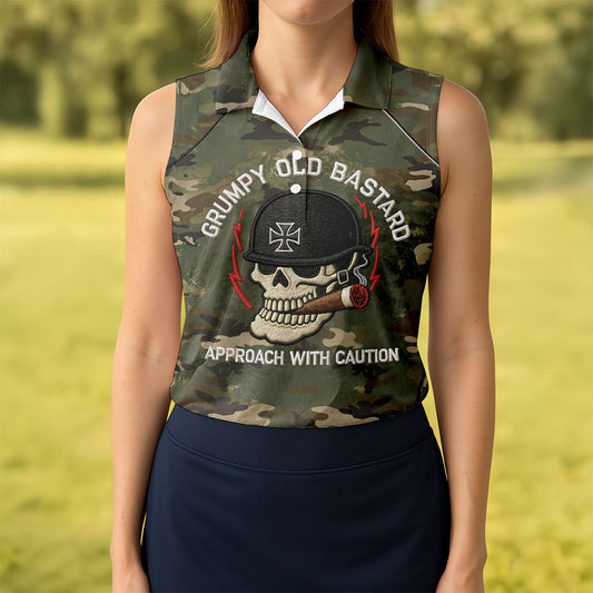 Maxcorners Grumpy Old Bastard Skull Camo Polo Shirt, Patriotic Military Polo, Golf Shirts For Women LM1507