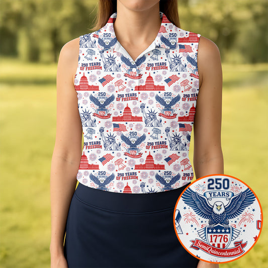 Maxcorners Patriotic USA 250 Eagle Liberty Bell Golf Polo Shirt, Women's Golf Polo, Golf Tops For Women LM1507