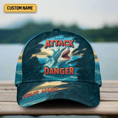 Maxcorners Shark Attack Danger Area, Fishing Hook Hat, Fishing Trucker Hat, Fishing Cap For Men