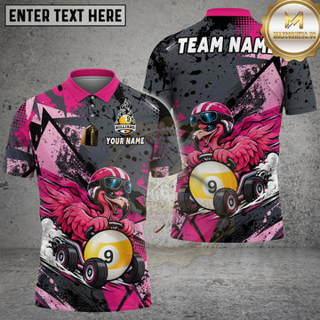 Maxcornerss Billiards Ball 9 Funny Flamingo Racer Customized Name, Team Name 3D Shirt