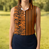 Maxcorners Orange Tiger Stripe Split Pattern Golf Shirt, Women's Golf Tops, Ladies Golf Shirts, Printed Golf Shirt LM1507