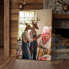 Maxcorners Deer Couple Painting Heart Art Studio Personalized Name Canvas