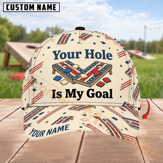 Maxcorners Cornhole Your Hole Is My Goal Vintage Design Personalized Name 3D Cap
