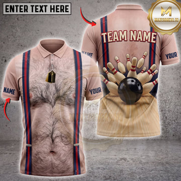 Maxcorners Bowling Funny Hairy Chest Suspenders Bowling Ball Pins Personalized Name 3D Unisex Shirt