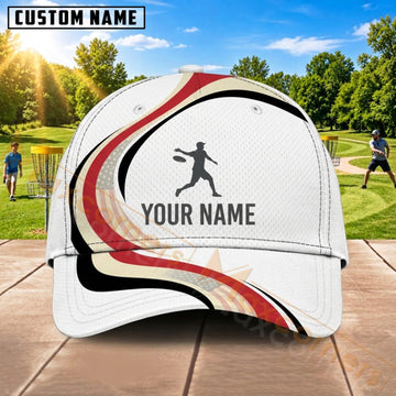 Maxcorners Disc Golf Red White Player Silhouette Personalized Name 3D Cap