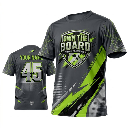 Maxcorners Cornhole Own The Board Green Lightning Personalized Name 3D Unisex Shirt