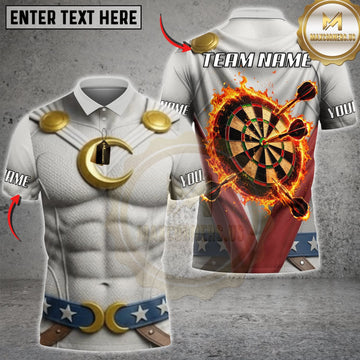 Maxcorners Darts White Gold Muscular Armor Flaming Dartboard Personalized Name 3D Unisex Shirt