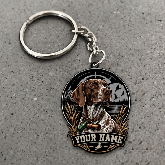 Maxcorners Duck Hunting German Shorthaired Pointer Vintage Marsh Portrait Custom Name Gift 2D Flat Acrylic Ornament, Keychain