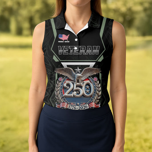 Maxcorners Personalized Veteran America 250 Polo Shirt Gray Accent, Women’s Golf Polo, Ladies Golf Shirts LM1507