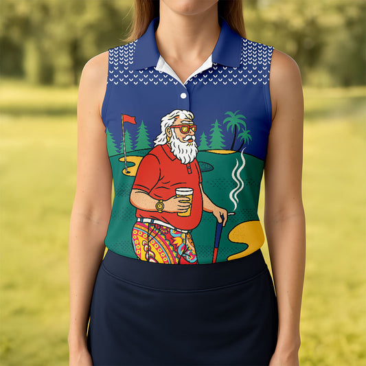 Maxcorners Funny Retro Golfer Drinking Beer Paisley Polo Shirt, Golf Shirts For Women, Women’s Golf Apparel LM1507