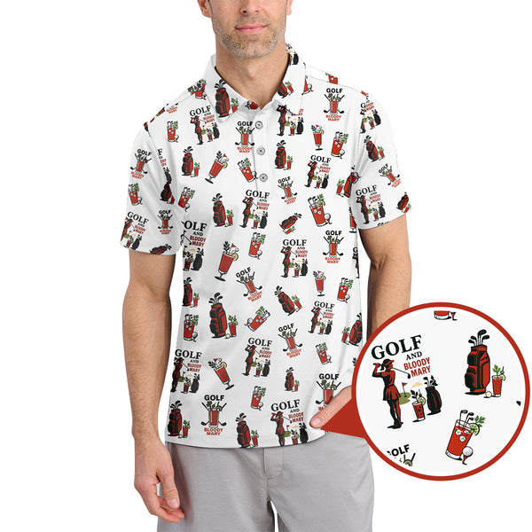 Maxcorners Golf And Bloody Mary Pattern Polos, Funny Women’s Golf Shirt, Cocktail Golf Shirts For Ladies