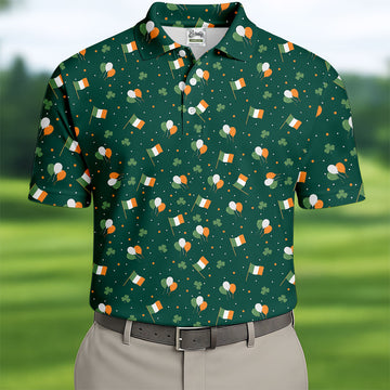 Maxcorners Blue White Orange Confetti Balloons Irish Flag St Patrick's Day Golf Shirt, Golf Gift For Men, Golf Shirts For Men