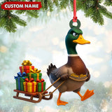 Maxcorners Funny Duck Acrylic Christmas Ornament - Mallard Pulling Gifts, Unique Christmas Gift for Hunters