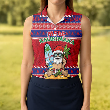 Maxcorners Guam Santa Mele Kalikimaka Christmas Golf Shirt, Women's Golf Tops, Hawaiian Golf Shirt, Golf Shirts For Women LM1507