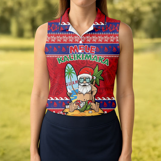 Maxcorners Guam Santa Mele Kalikimaka Christmas Golf Shirt, Women's Golf Tops, Hawaiian Golf Shirt, Golf Shirts For Women LM1507