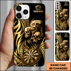 Maxcorners Darts Phonecase Golden Skull Triple Dart Tribal Pattern Personalized Name 3D Phone Case