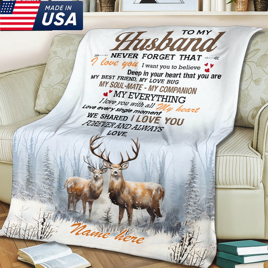 Maxcorners Personalized To My Husband Hunting Deer Fleece Blanket - Custom Name Gift for Husband, Anniversary LM1611