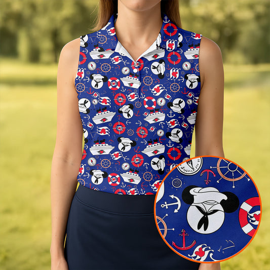 Maxcorners Nautical Cruise Pattern Golf Polo Shirt, Women's Golf Apparel, Printed Golf Shirt LM1507