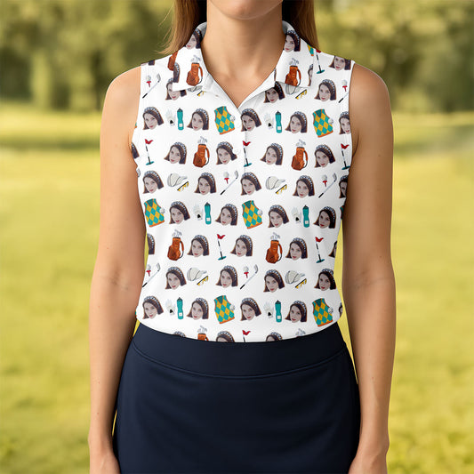 Maxcorners White Custom Photo Golf Icons Polo Shirt, Women’s Golf Tops, Performance Golf Shirt LM1507